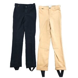 Saxon Adjustable Waist Riding Jodhpurs Unisex Kids C10 Black Beige Equestrian